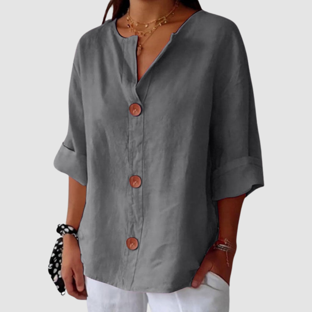 Women's Long Sleeve Blouse | Split V Neck, Rolled Cuffs