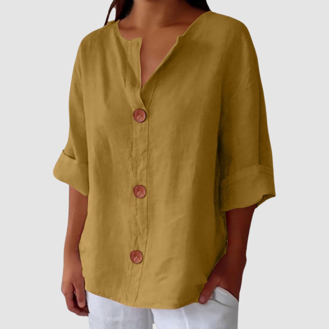 Women's Long Sleeve Blouse | Split V Neck, Rolled Cuffs