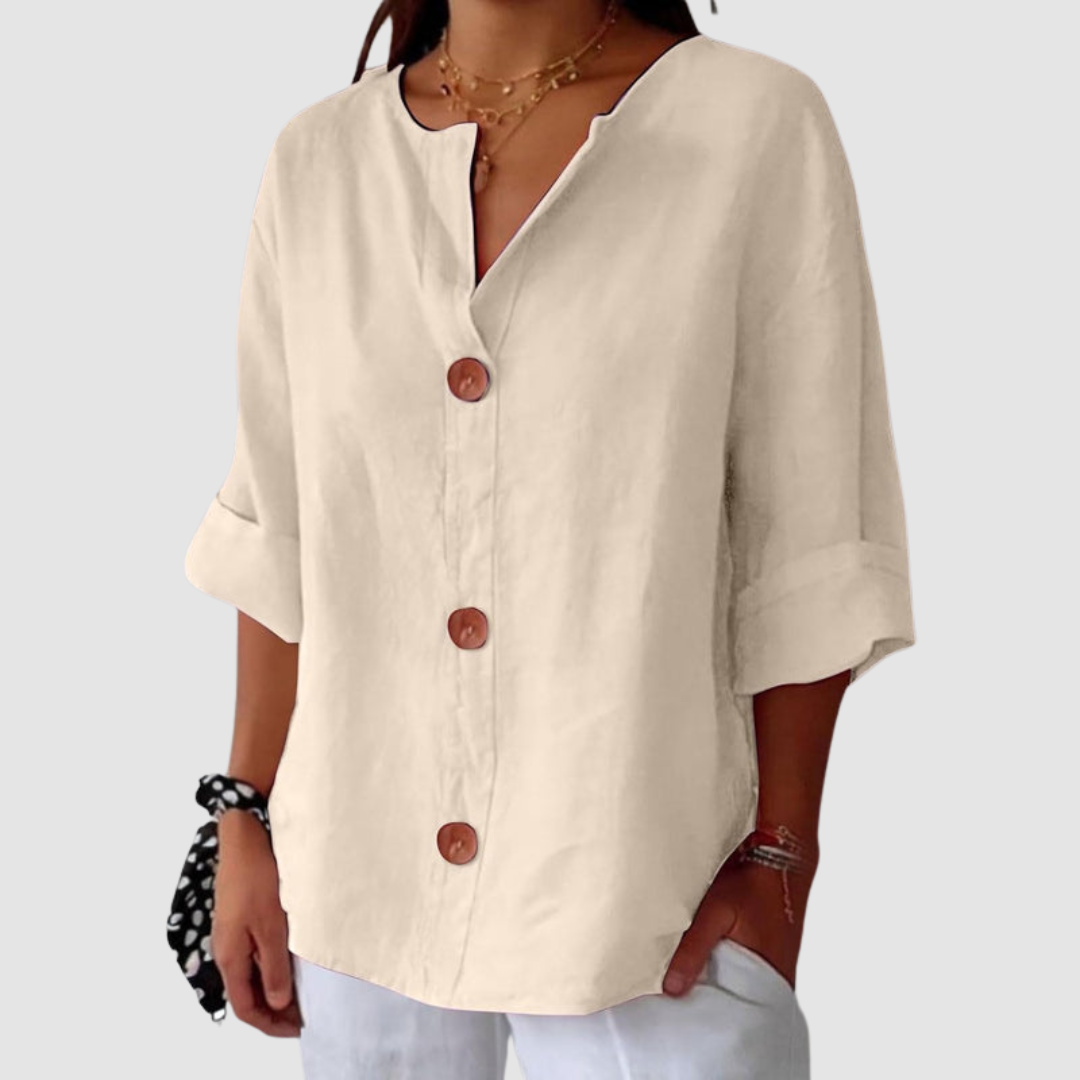 Women's Long Sleeve Blouse | Split V Neck, Rolled Cuffs