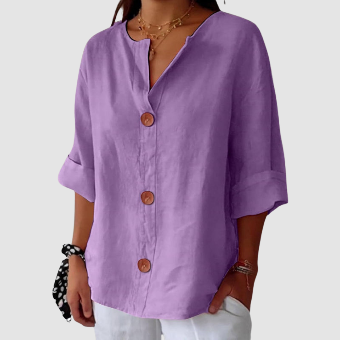 Women's Long Sleeve Blouse | Split V Neck, Rolled Cuffs