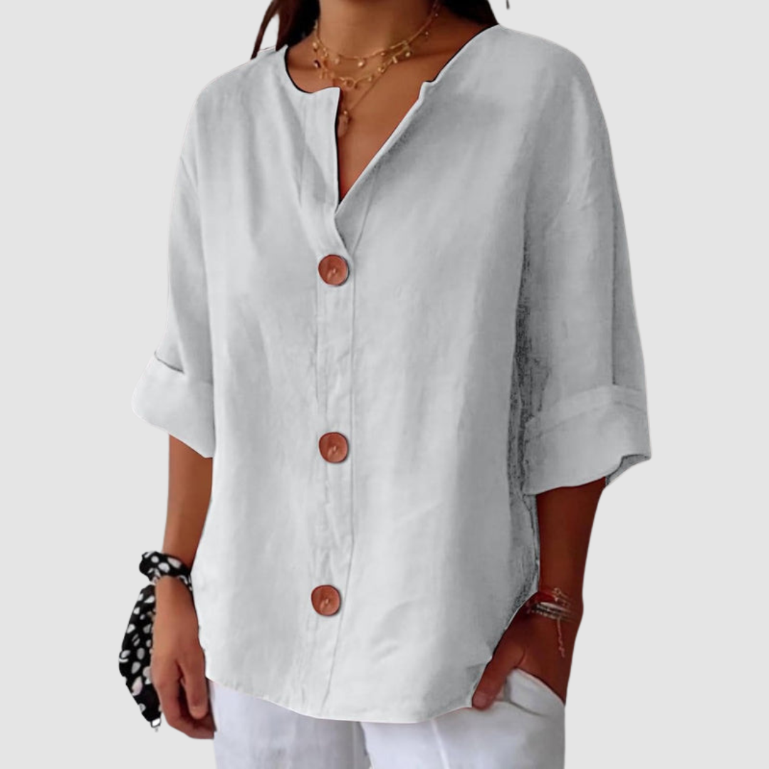 Women's Long Sleeve Blouse | Split V Neck, Rolled Cuffs