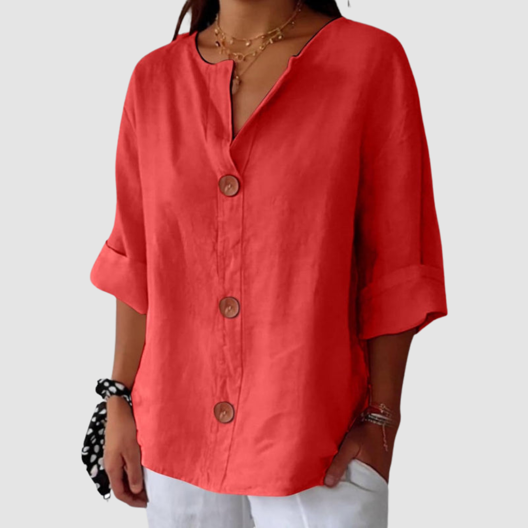 Women's Long Sleeve Blouse | Split V Neck, Rolled Cuffs