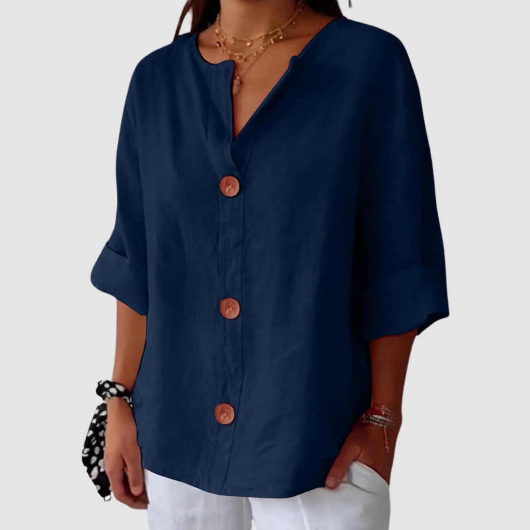 Women's Long Sleeve Blouse | Split V Neck, Rolled Cuffs