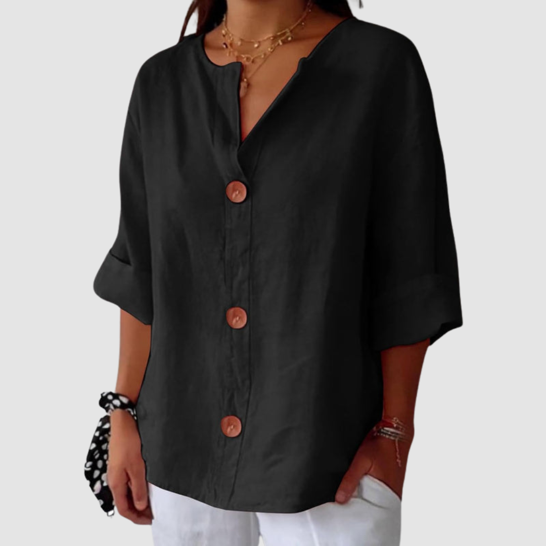 Women's Long Sleeve Blouse | Split V Neck, Rolled Cuffs