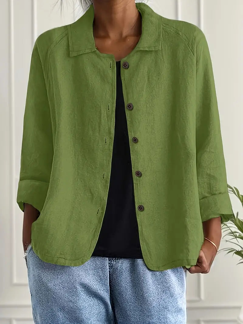 Women's Long Sleeve Blouse | Stand Collar, Rounded Hem