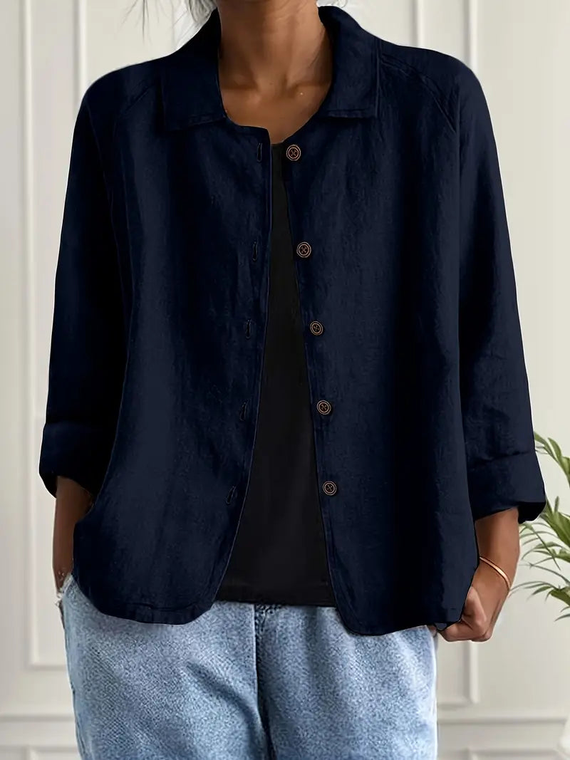 Women's Long Sleeve Blouse | Stand Collar, Rounded Hem