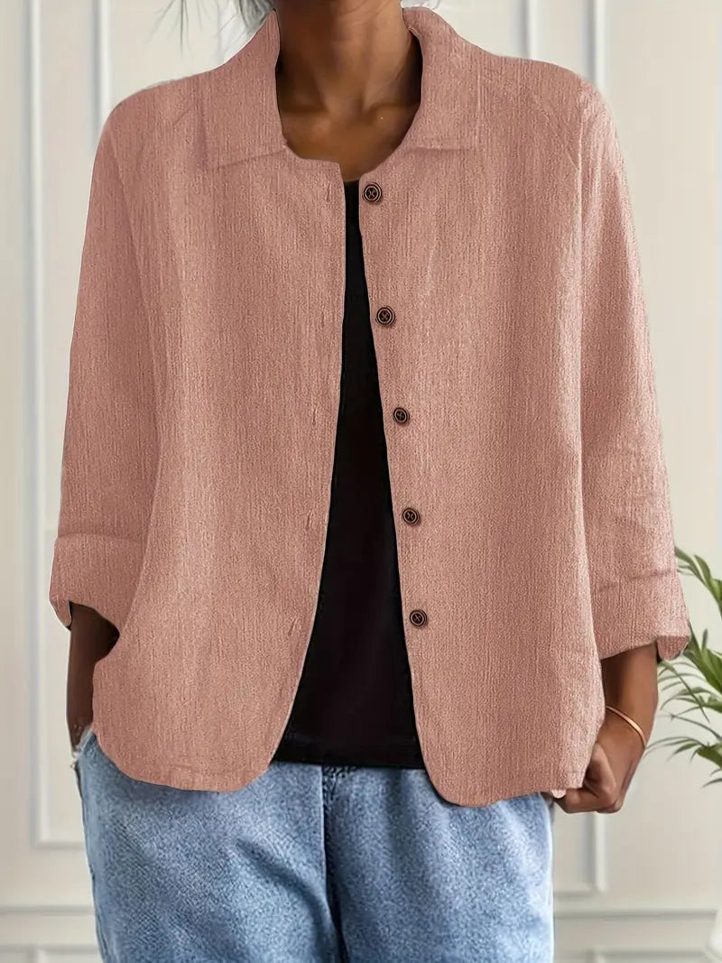 Women's Long Sleeve Blouse | Stand Collar, Rounded Hem