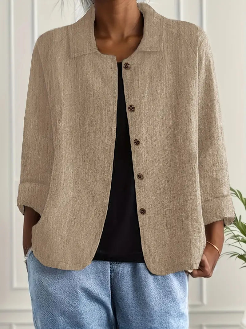 Women's Long Sleeve Blouse | Stand Collar, Rounded Hem