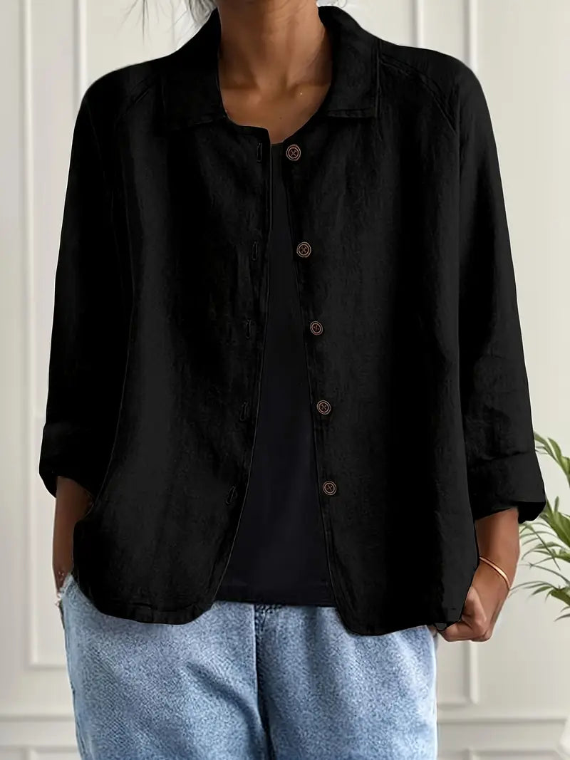 Women's Long Sleeve Blouse | Stand Collar, Rounded Hem
