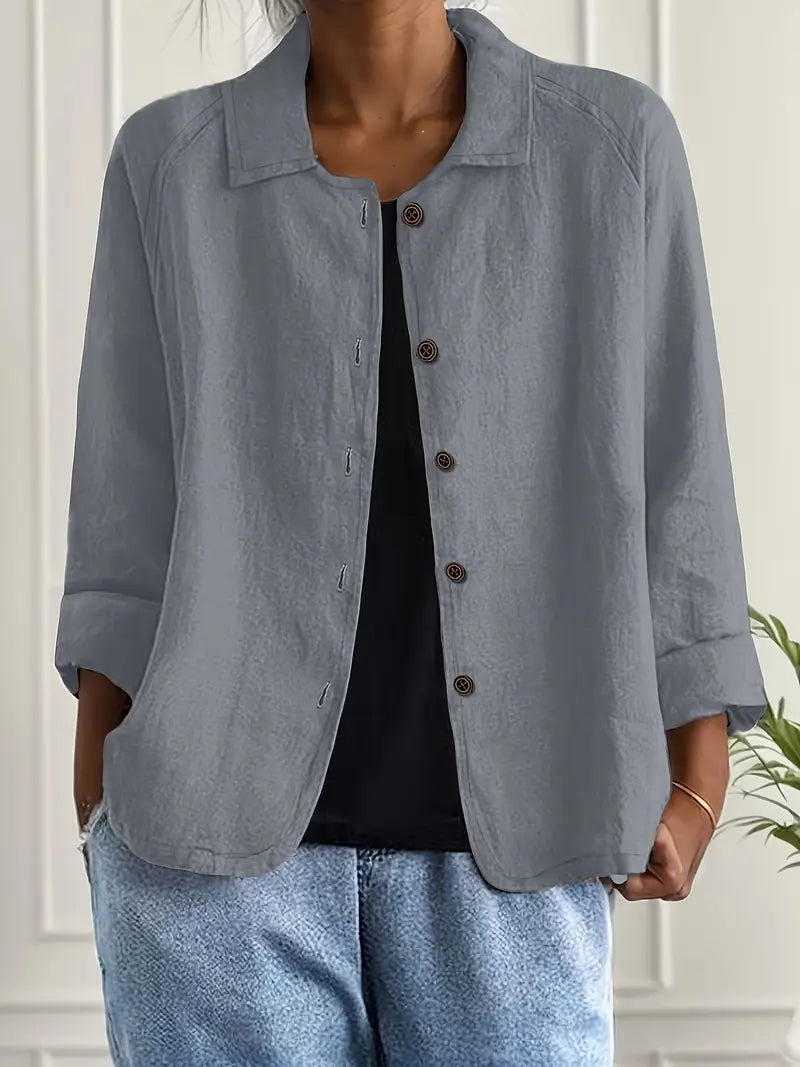 Women's Long Sleeve Blouse | Stand Collar, Rounded Hem