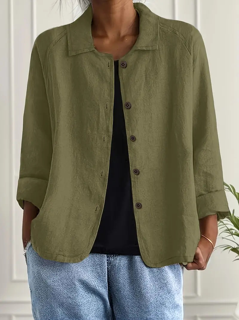 Women's Long Sleeve Blouse | Stand Collar, Rounded Hem