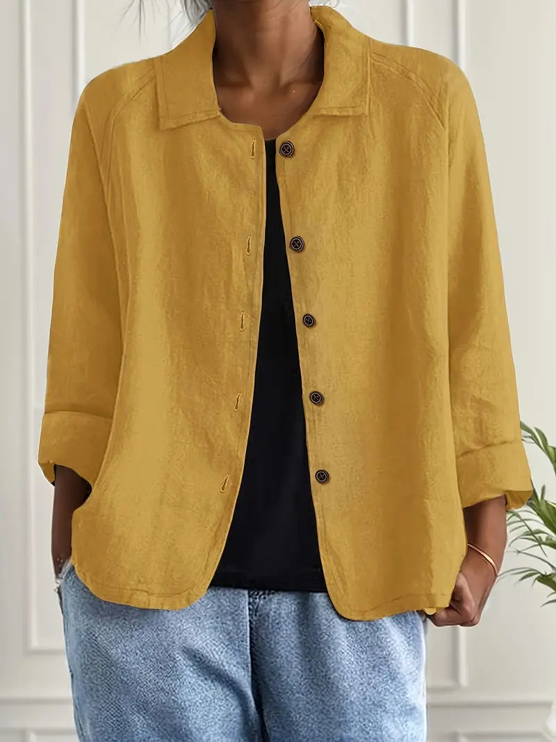 Women's Long Sleeve Blouse | Stand Collar, Rounded Hem