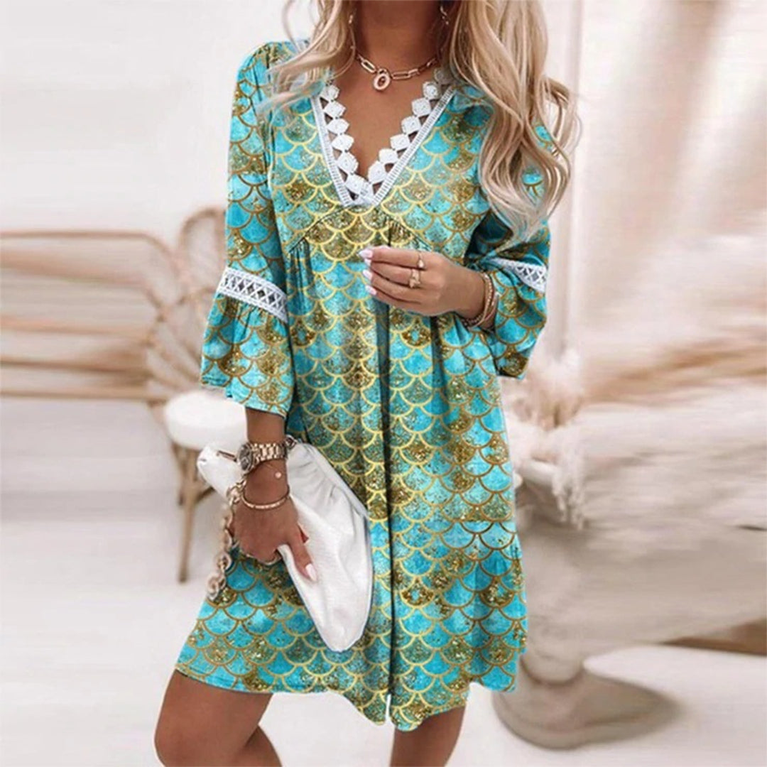 Women's Long Sleeve Dress | V Neck, Openwork Trim Panels