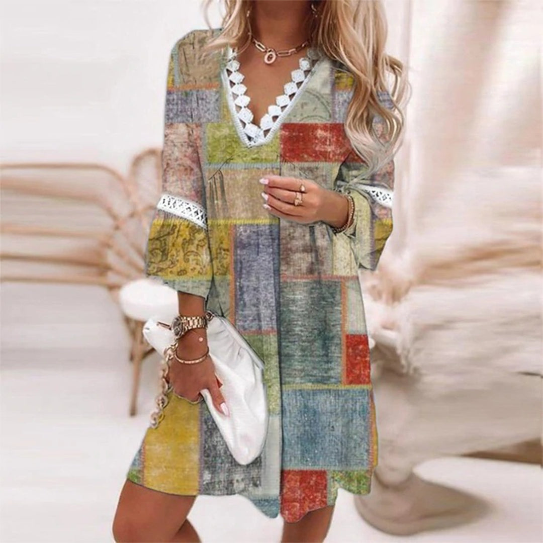 Women's Long Sleeve Dress | V Neck, Openwork Trim Panels