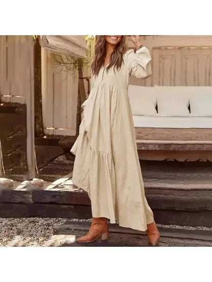 Women's Long Sleeve Dress | V Neck, Tiered Maxi Skirt