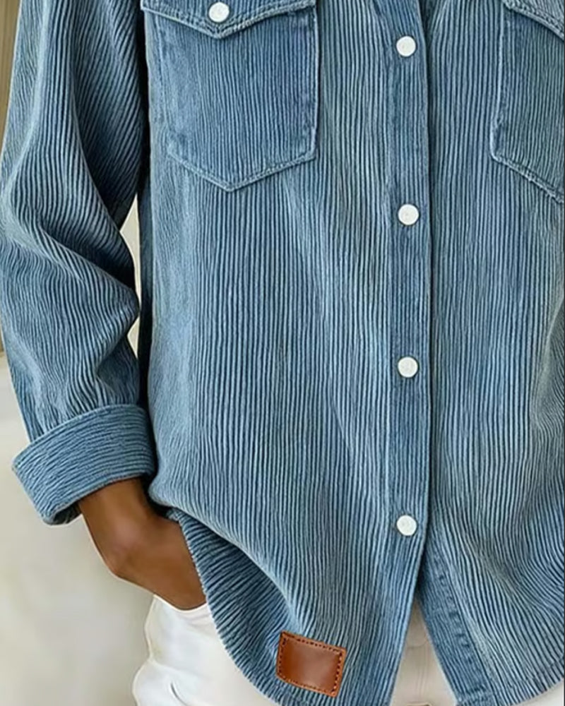 Women's Long-Sleeve Shirt | Lapel Collar & Button Detail