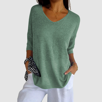 Women's Long Sleeve Top | Deep V Neck, Ribbed Cuffs