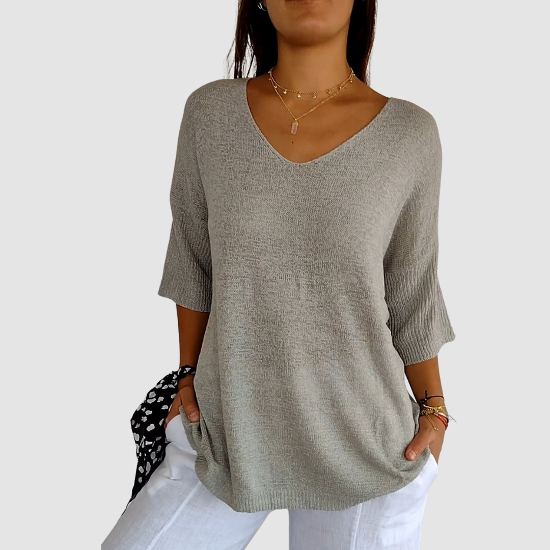 Women's Long Sleeve Top | Deep V Neck, Ribbed Cuffs