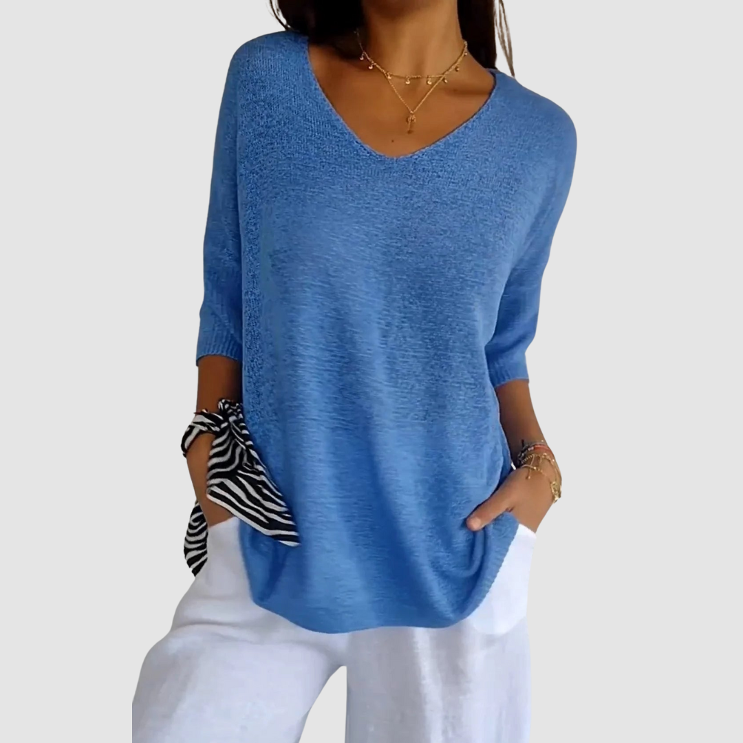 Women's Long Sleeve Top | Deep V Neck, Ribbed Cuffs
