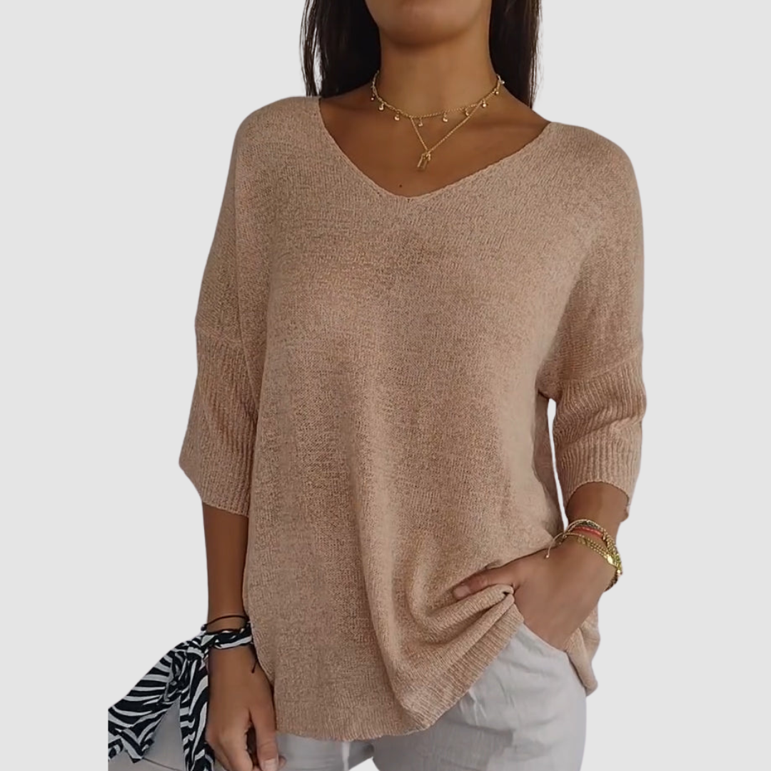 Women's Long Sleeve Top | Deep V Neck, Ribbed Cuffs