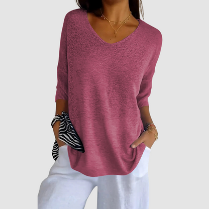 Women's Long Sleeve Top | Deep V Neck, Ribbed Cuffs