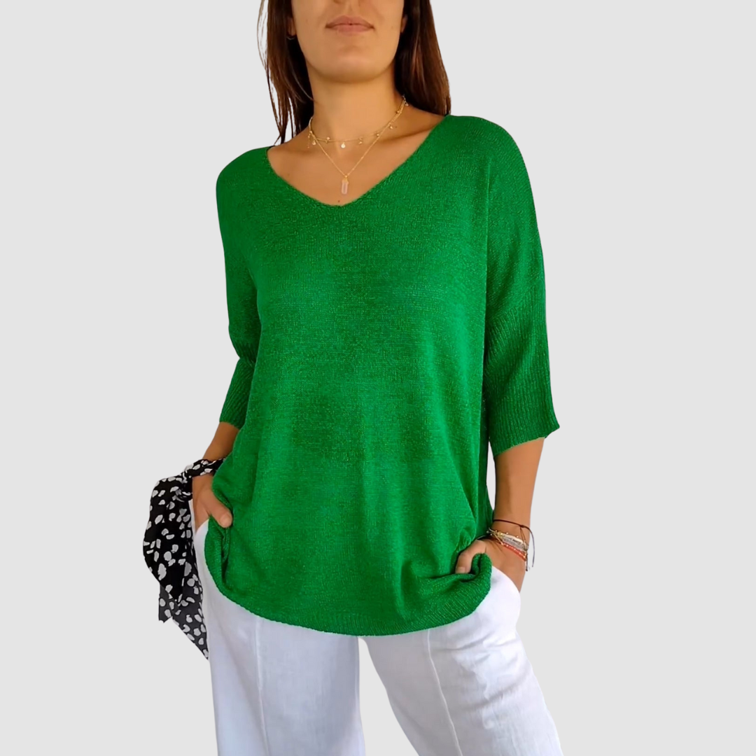 Women's Long Sleeve Top | Deep V Neck, Ribbed Cuffs