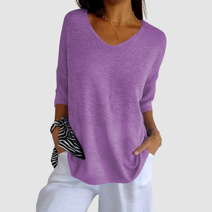 Women's Long Sleeve Top | Deep V Neck, Ribbed Cuffs