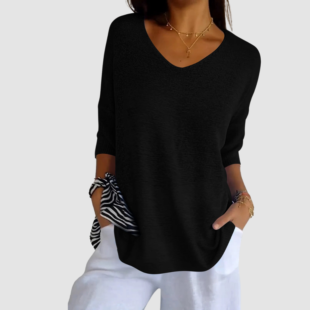 Women's Long Sleeve Top | Deep V Neck, Ribbed Cuffs
