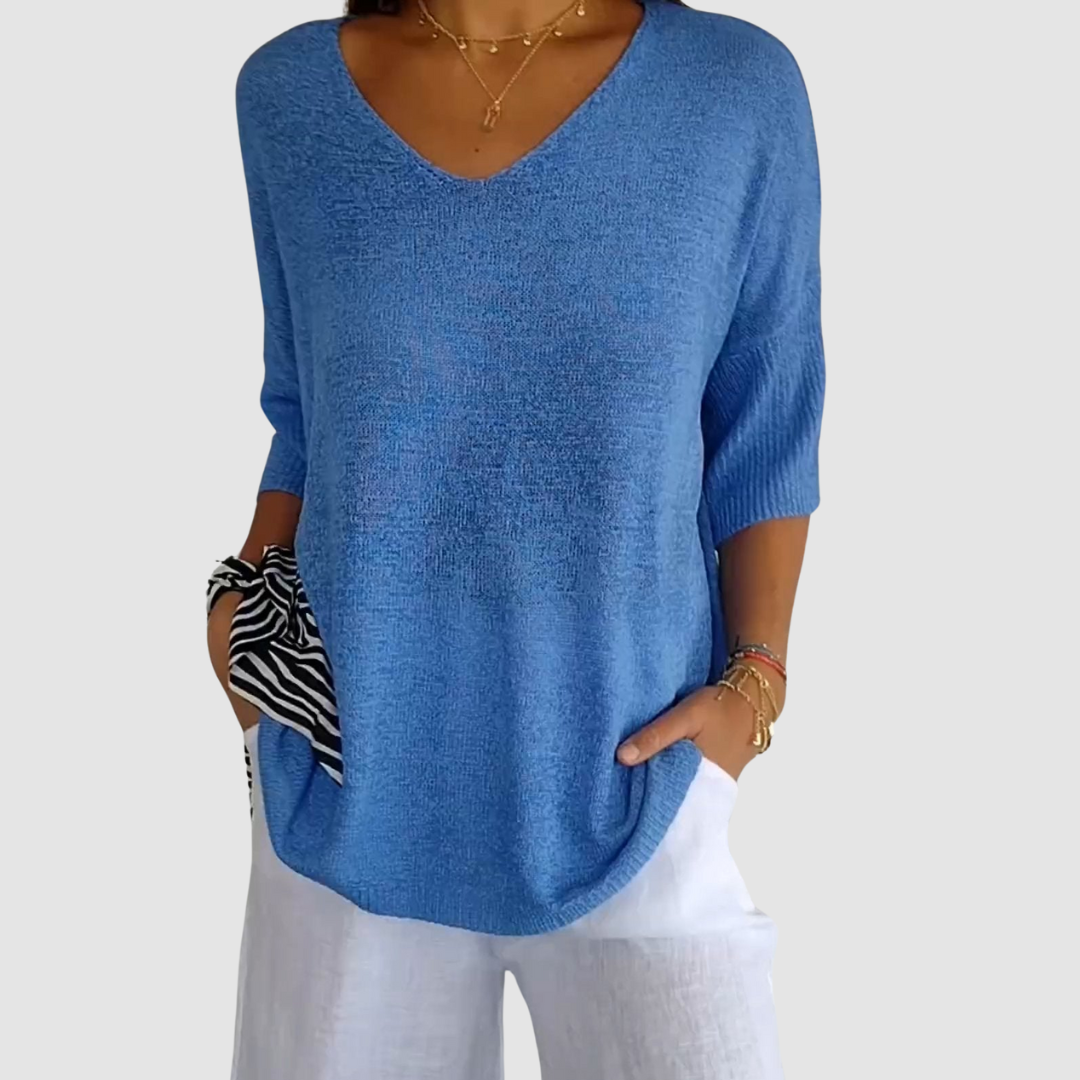 Women's Long Sleeve Top | Deep V Neck, Ribbed Cuffs