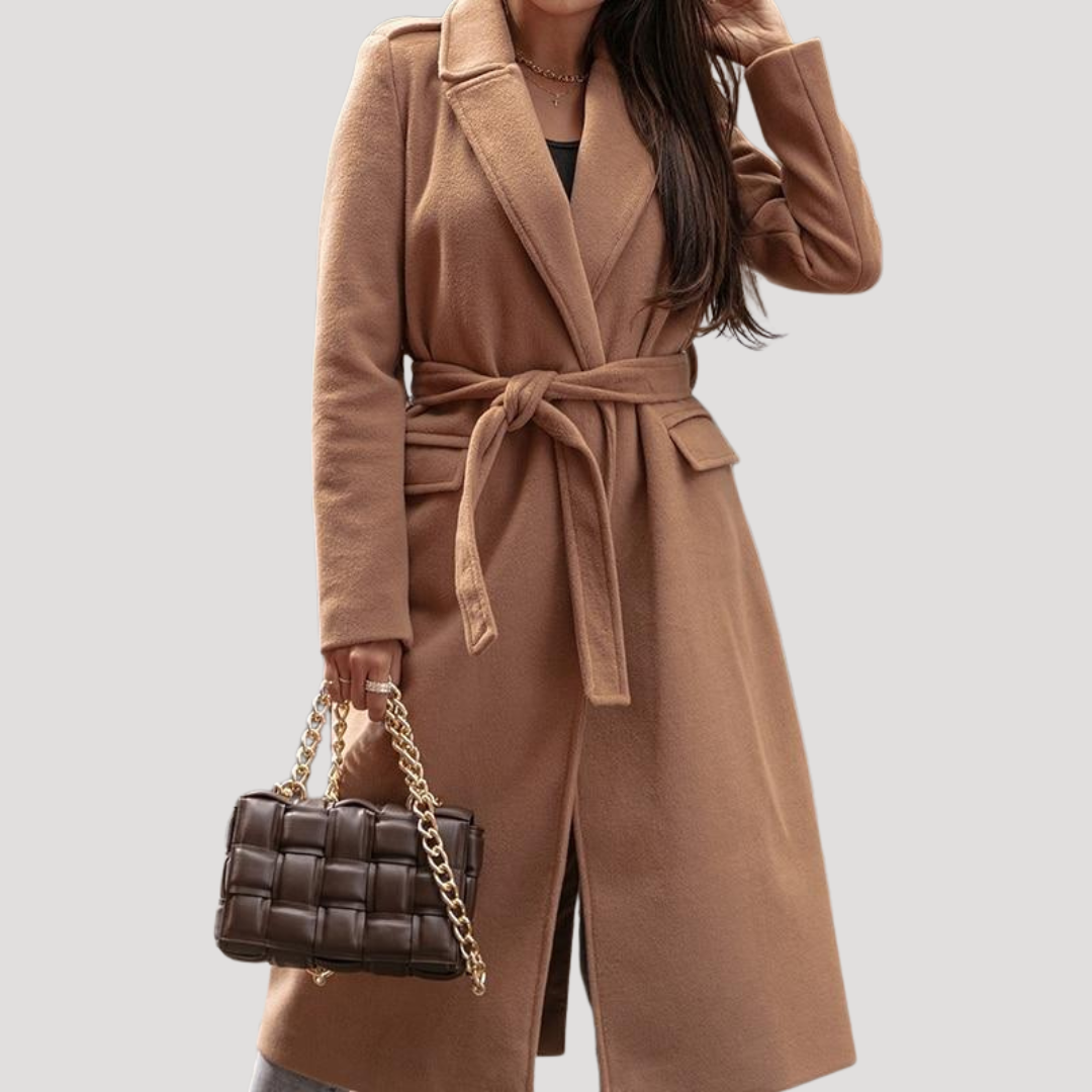 Women's Longline Belted Coat | Tie Waist & Notch Lapel