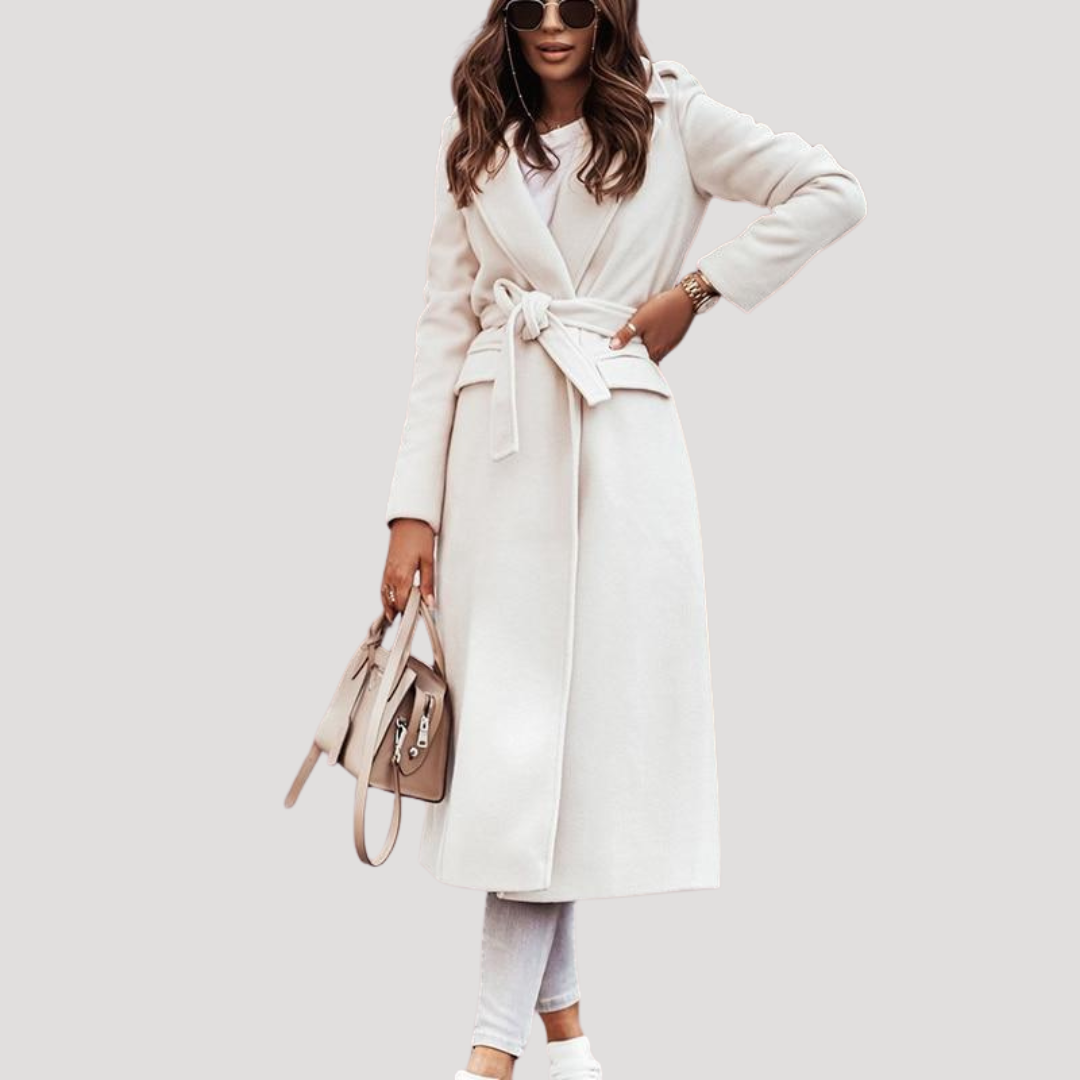 Women's Longline Belted Coat | Tie Waist & Notch Lapel