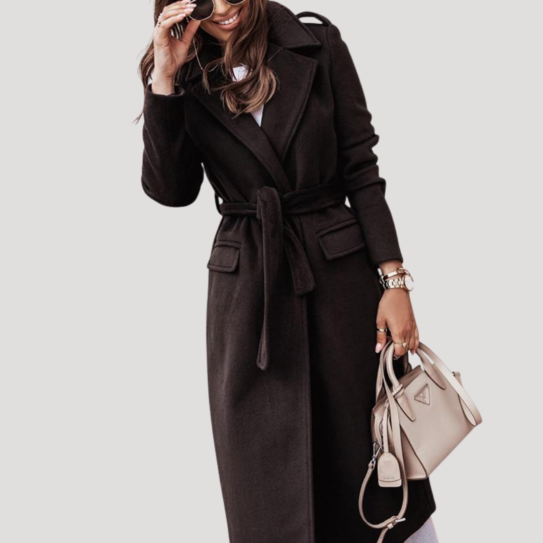 Women's Longline Belted Coat | Tie Waist & Notch Lapel