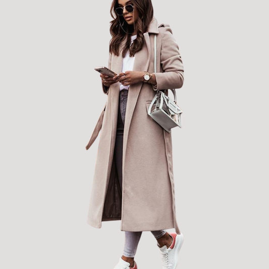 Women's Longline Belted Coat | Tie Waist & Notch Lapel