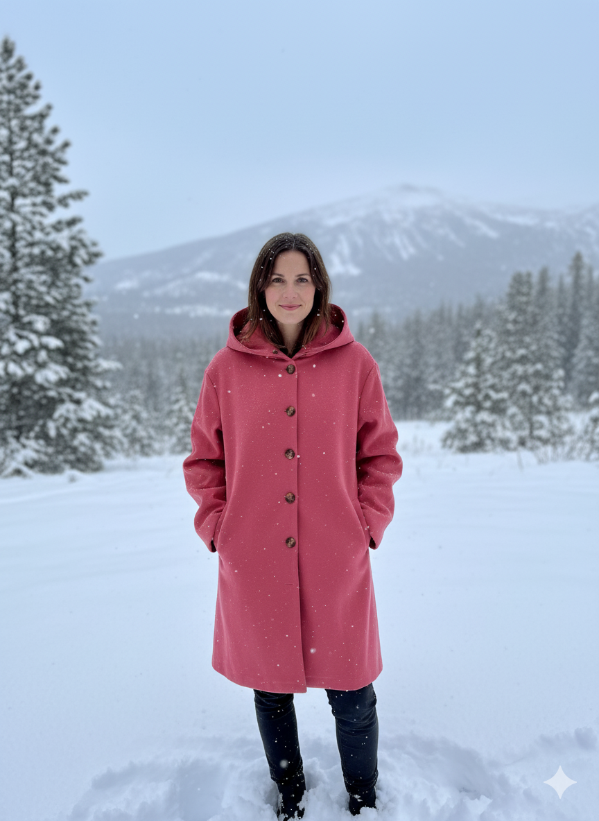 Women's Longline Winter Coat | Hooded & Notch Lapel