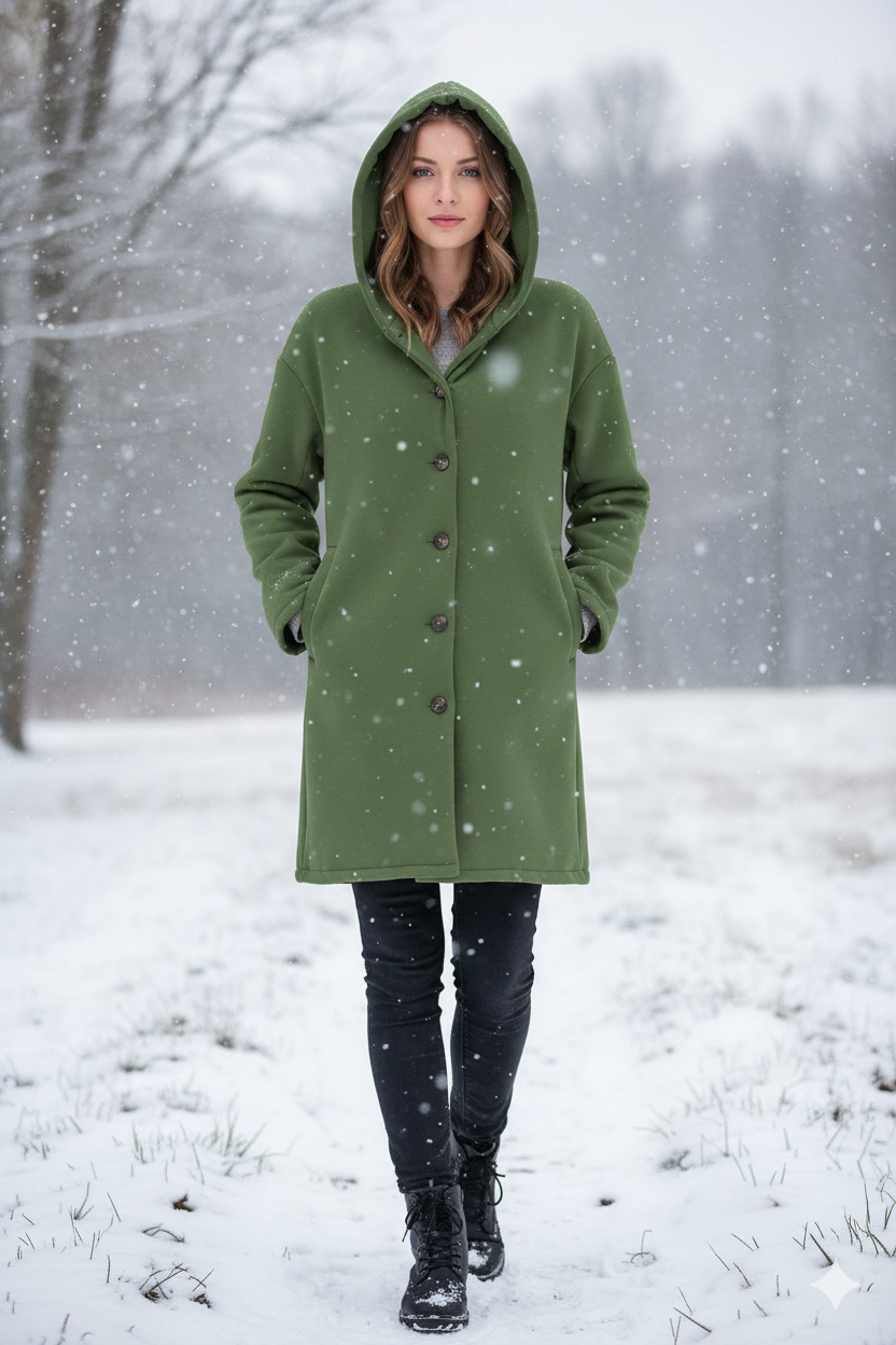 Women's Longline Winter Coat | Hooded & Notch Lapel
