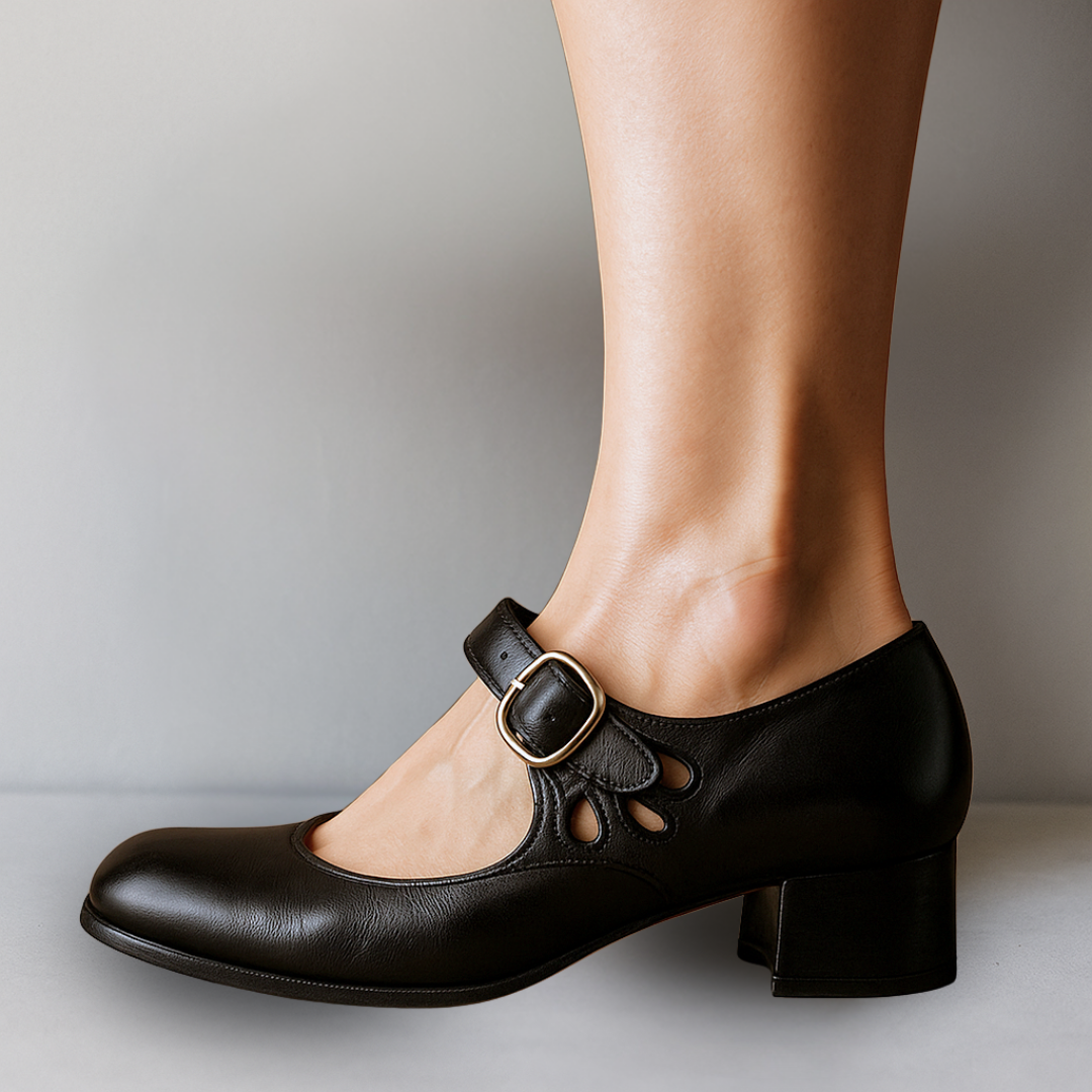 Women's Mary Jane Shoes | Round Buckle Strap, Stacked Block Heel