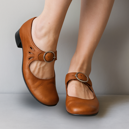 Women's Mary Jane Shoes | Round Buckle Strap, Stacked Block Heel