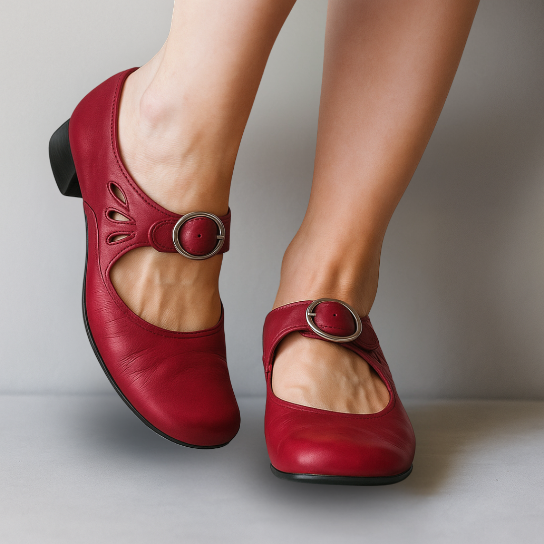 Women's Mary Jane Shoes | Round Buckle Strap, Stacked Block Heel
