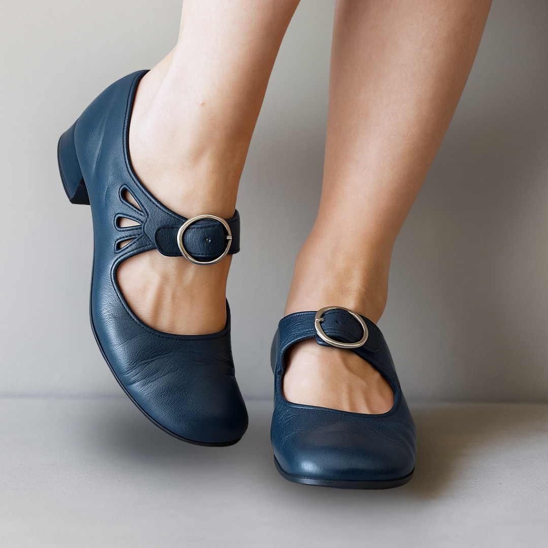 Women's Mary Jane Shoes | Round Buckle Strap, Stacked Block Heel