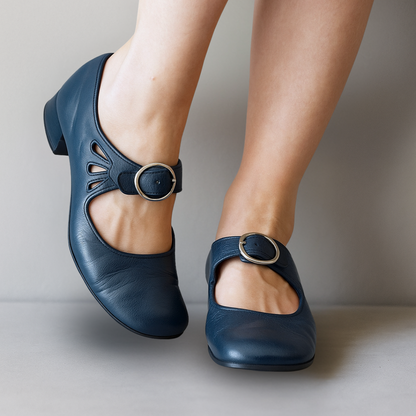 Women's Mary Jane Shoes | Round Buckle Strap, Stacked Block Heel