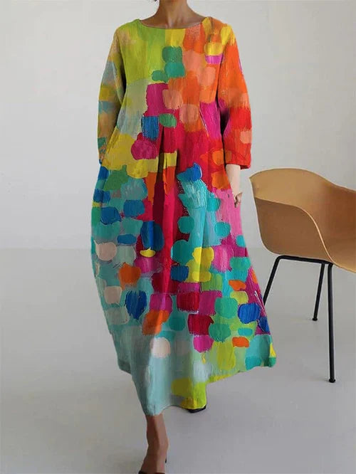 Women's Maxi Dress | Abstract Floral Print & Flowing Long Sleeve