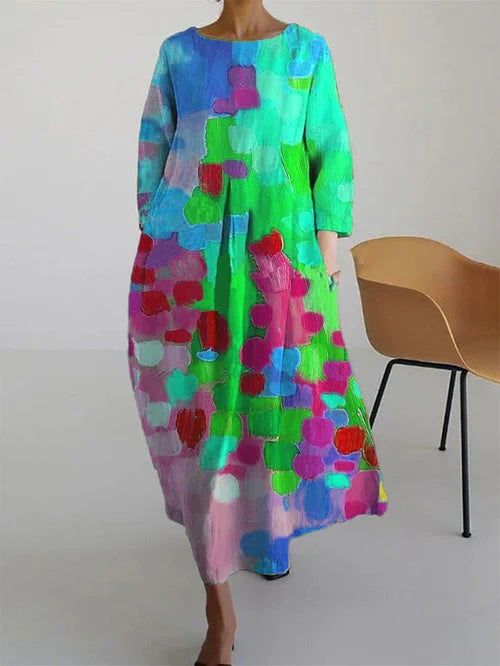 Women's Maxi Dress | Abstract Floral Print & Flowing Long Sleeve