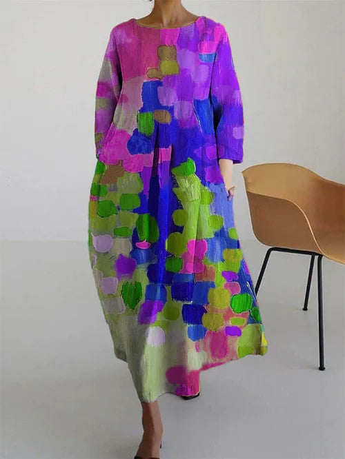 Women's Maxi Dress | Abstract Floral Print & Flowing Long Sleeve