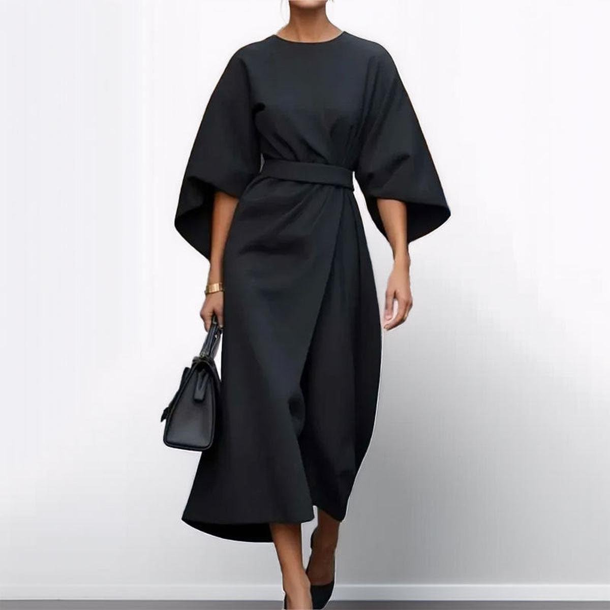 Women's Maxi Dress | Batwing Sleeves & Belted Waist