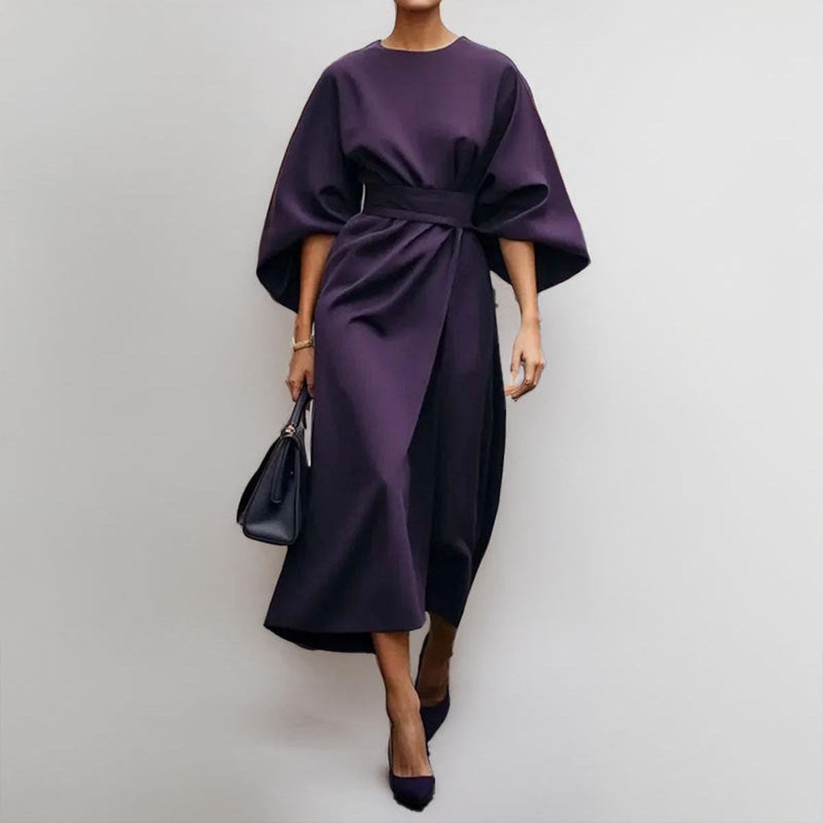 Women's Maxi Dress | Batwing Sleeves & Belted Waist