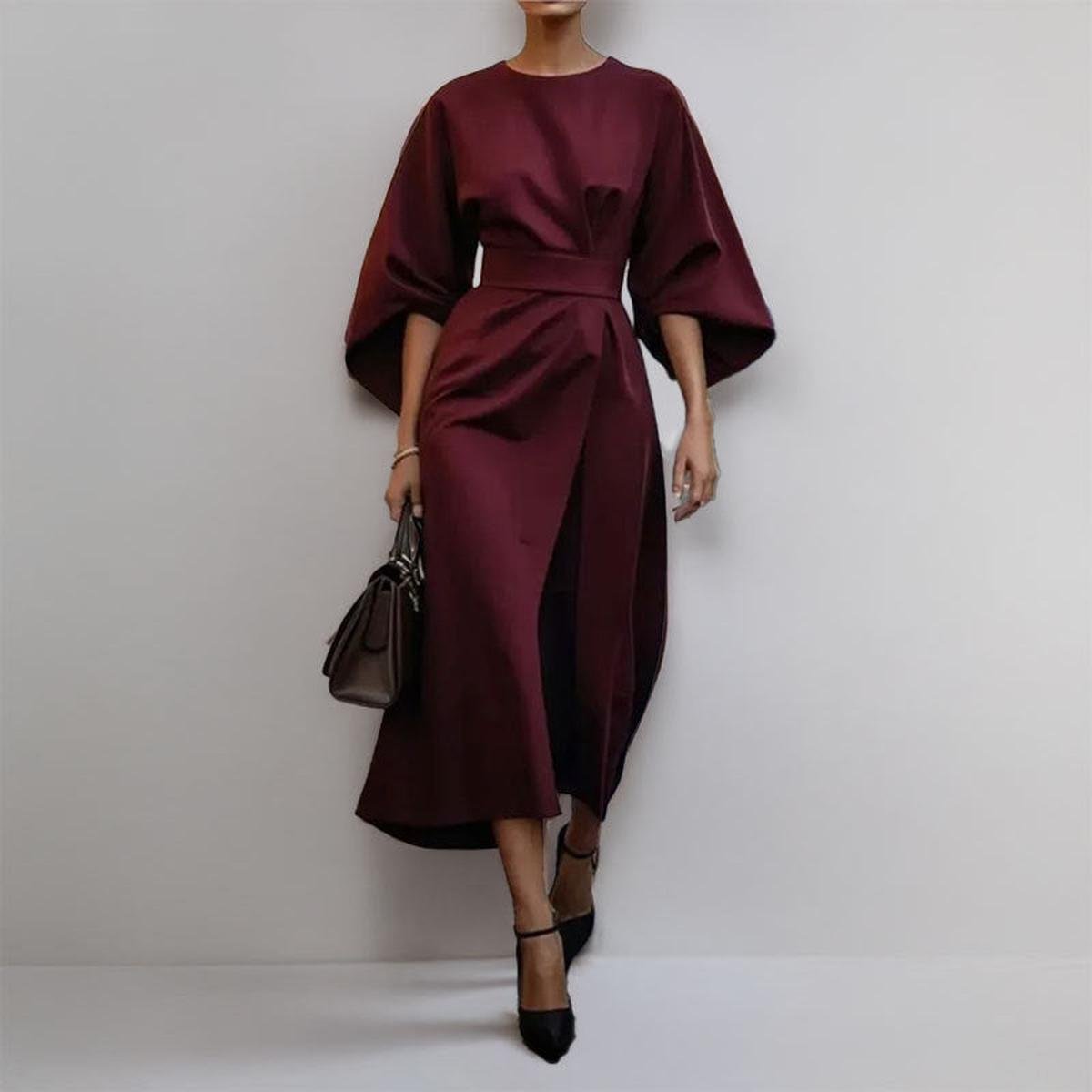 Women's Maxi Dress | Batwing Sleeves & Belted Waist