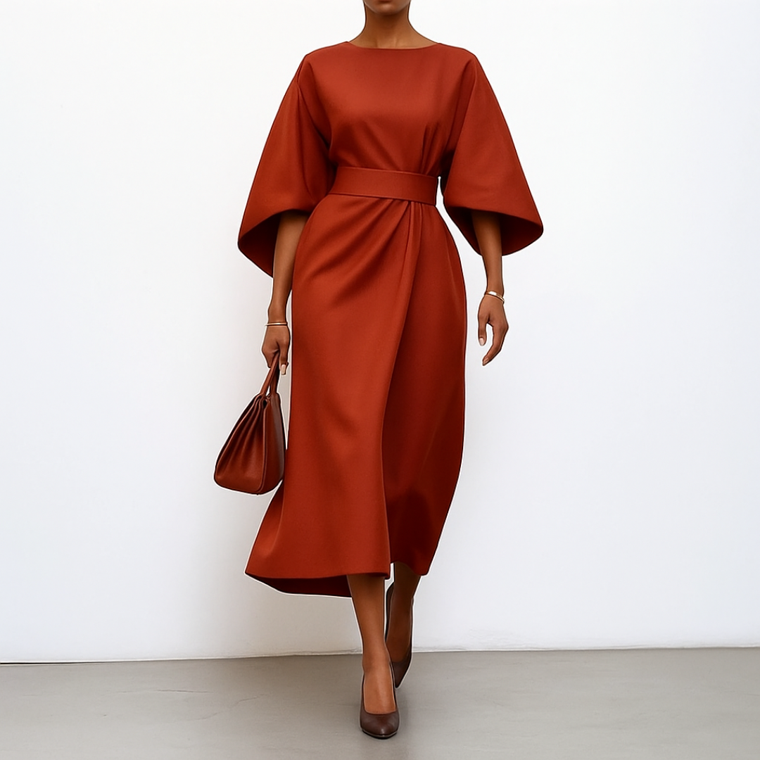 Women's Maxi Dress | Batwing Sleeves & Belted Waist