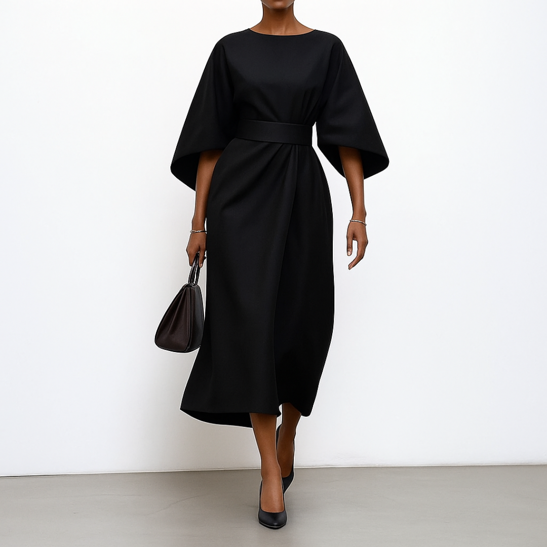 Women's Maxi Dress | Batwing Sleeves & Belted Waist