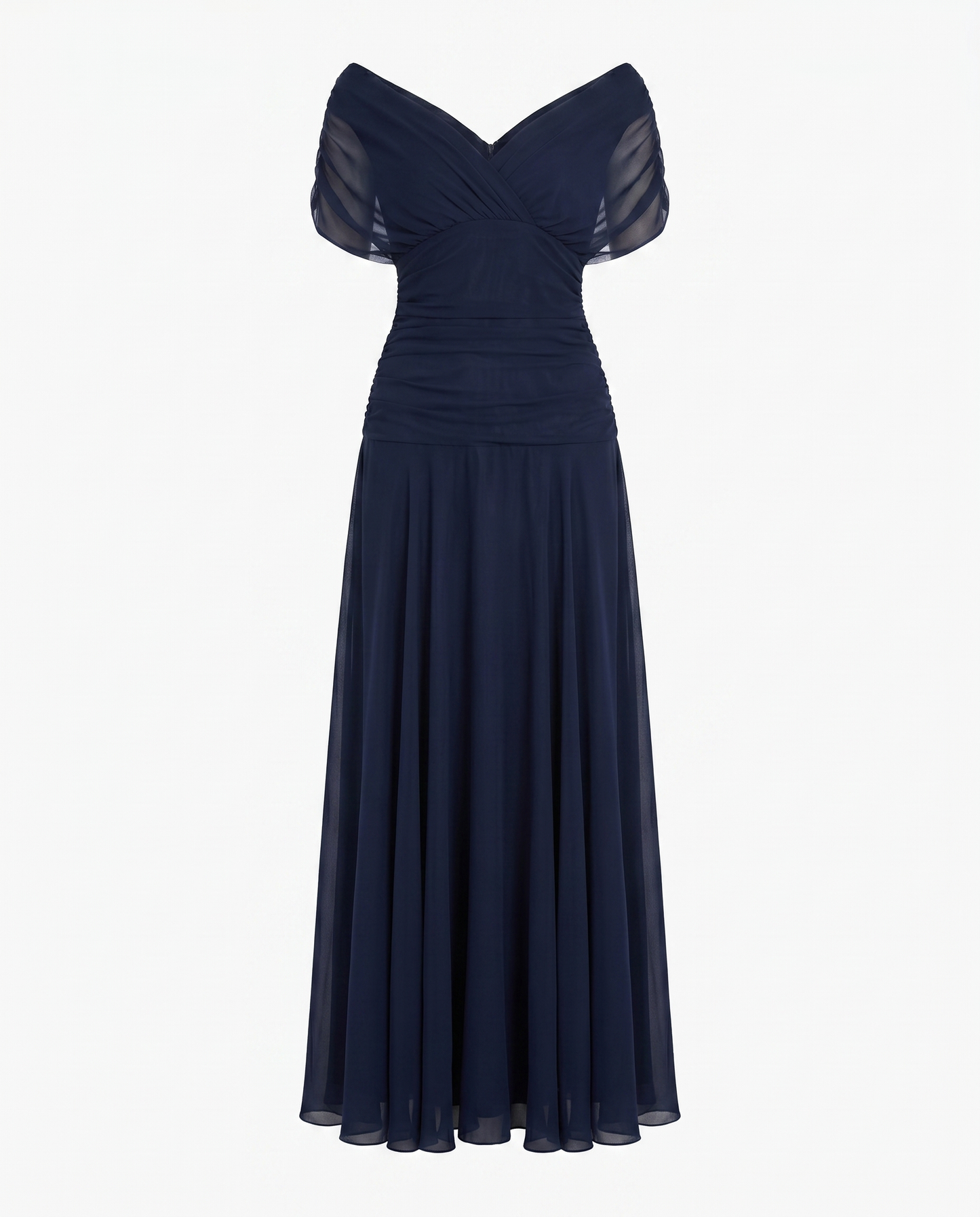 Women's Maxi Dress | Draped V-Neck & Sheer Sleeve Detail