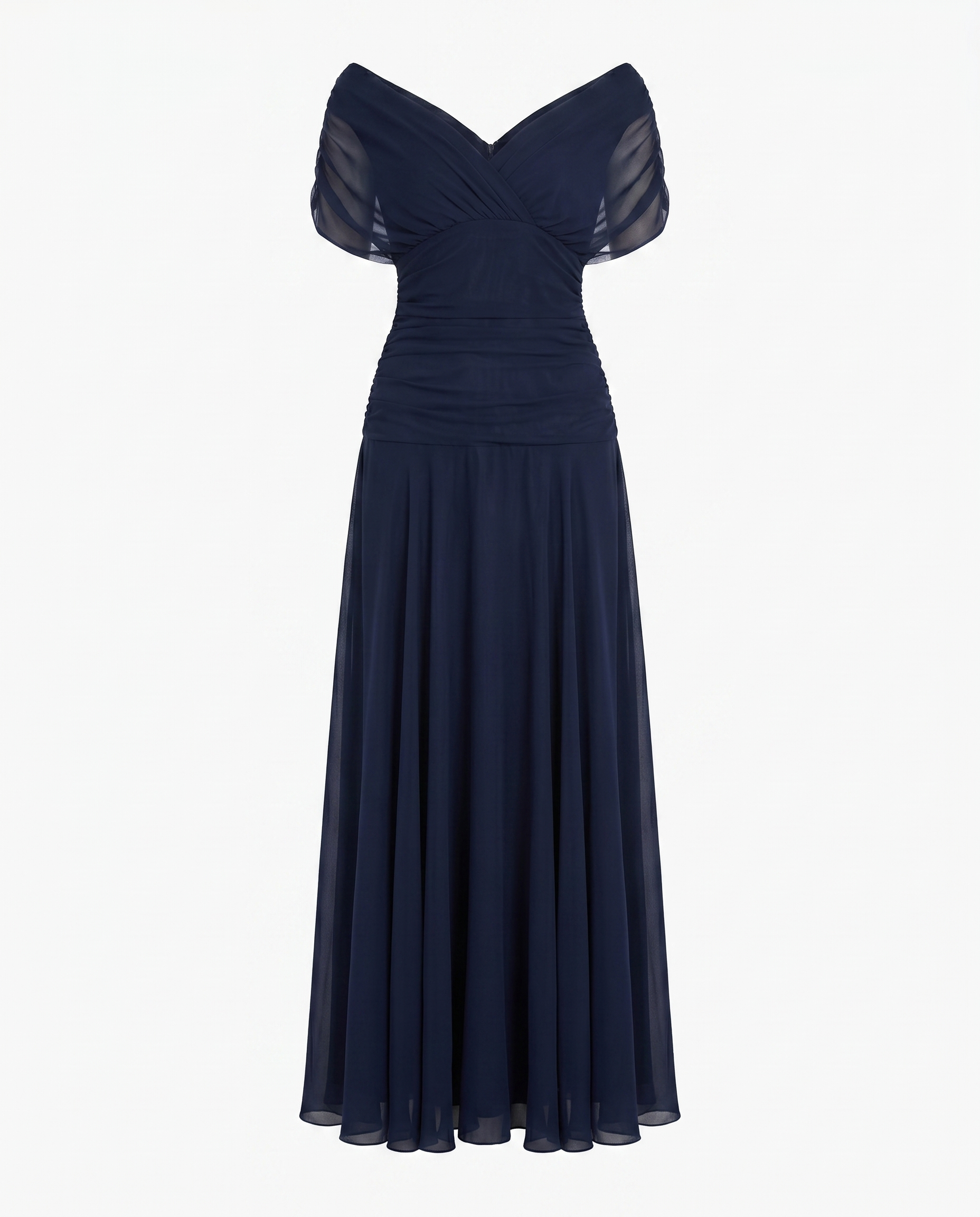 Women's Maxi Dress | Draped V-Neck & Sheer Sleeve Detail